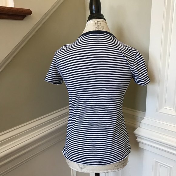 ATM Striped Jersey Top Shirt Womens Small Navy Blue White Short Sleeve Crew Neck - Picture 11 of 12